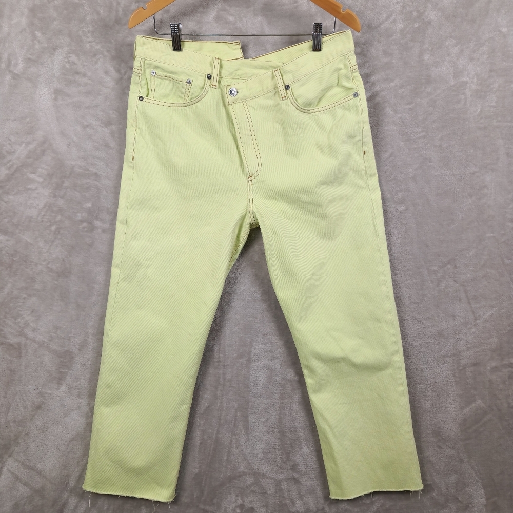Agolde Jeans Criss Cross Green High Rise Straight Raw Hem Crop Sz 31 Festival